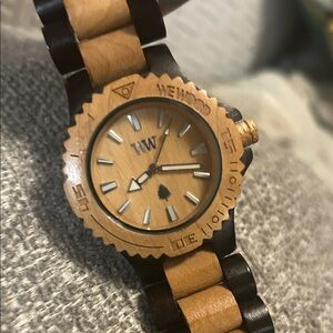 Wooden Watch with Black and Tan Accents